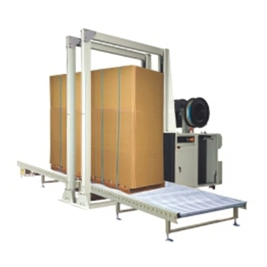 Double-row through-type strapping machine